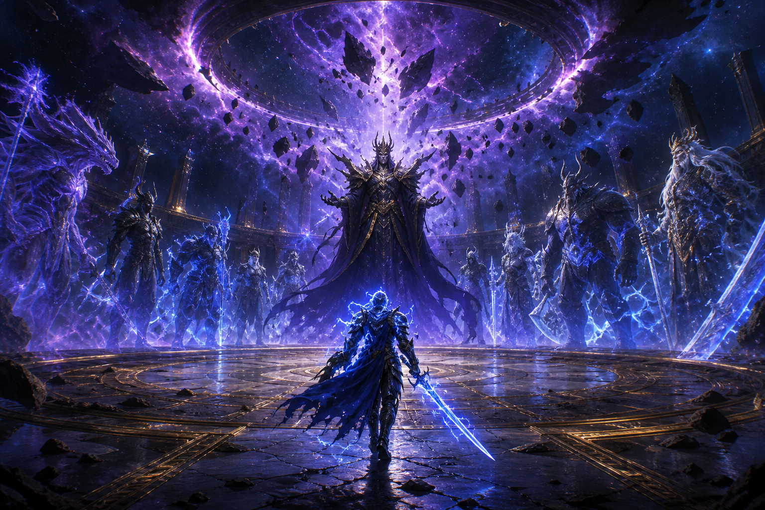 Lightning Quest knight faces the Rift Crown Overlord and spectral prior bosses in the Ascendant Boss Gauntlet